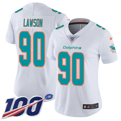 Nike Miami Dolphins #90 Shaq Lawson White Women Stitched NFL 100th Season Vapor Untouchable Limited Jersey->women nfl jersey->Women Jersey